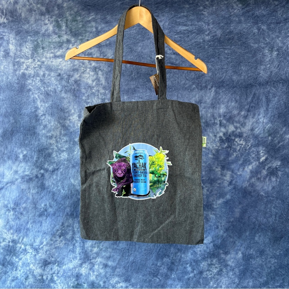 Blue and Gray Canvas Tote with Artistic Design